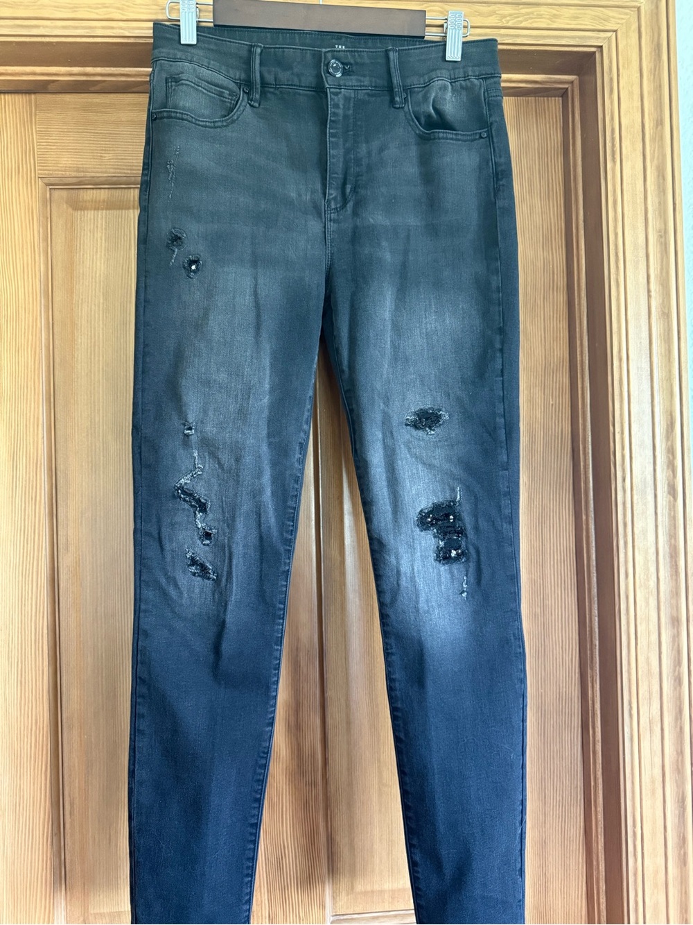 White House Black Market Black Washed Distressed Skinny Jeans